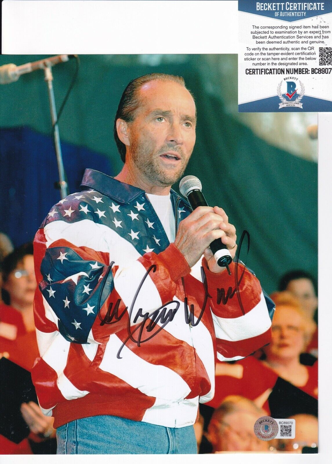 LEE GREENWOOD signed (GOD BLESS THE U.S.A) Singer 8X10 Photo Poster painting BECKETT BAS BC89070