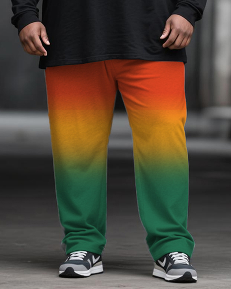 Big & Tall Men's Juneteenth Gradient Letter Print Long Sleeve T-shirt Trousers Suit