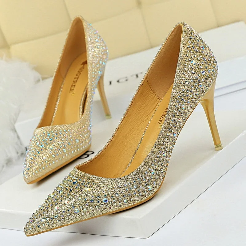 BIGTREE Shoes Rhinestone Woman Pumps Fashion Wedding Shoes Women Basic Pump Stiletto Heels 10cm 7cm Heeled Shoes High Heels
