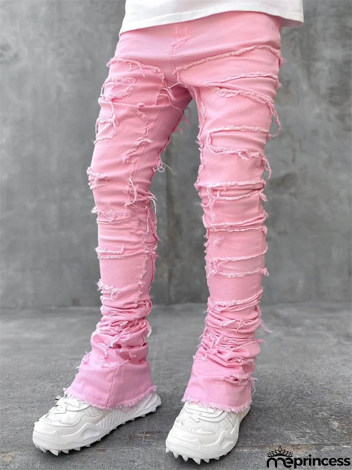 Men's Fashion Street Raw Edge Jeans