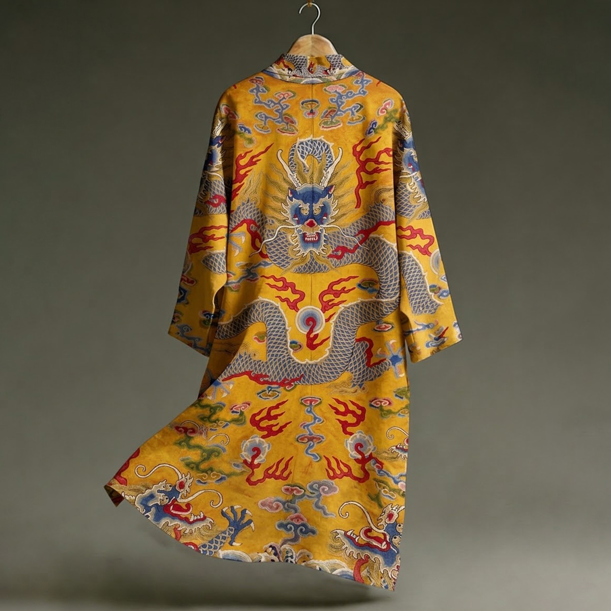 Men's Vintage Dragon Art Pattern Linen Blend Long Kimono  artssus