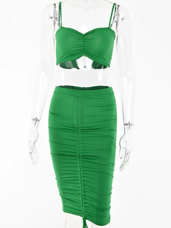 Articat Two Piece Sexy Pleated Party Dress Women Spaghetti Strap Backless Slinny Pencil Christmas Dress Casual Dress Vestidos