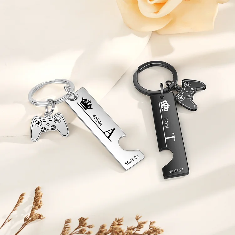 Personalised Couple Keychain Custom 2 Names & 2 Letters & Date Keyring Game Console Valentine's Day Gift for Him/Her-Jessemade AU