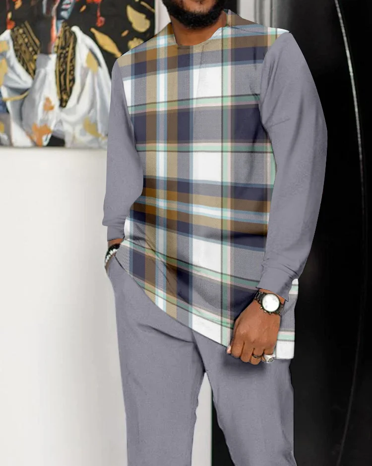 Men's Colorblock Printed Long Sleeve Walking Suit - 1076