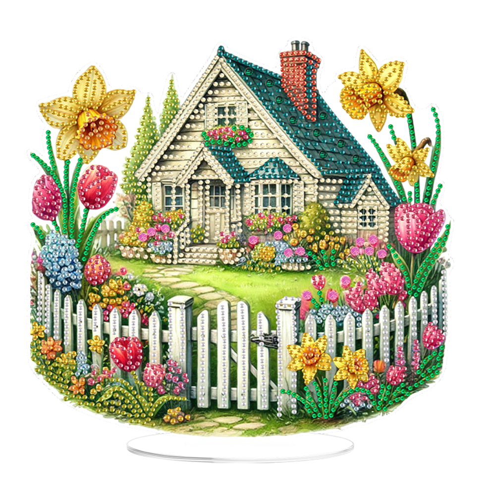 Acrylic Special Shaped Cozy Cottage 5D DIY Diamond Art Tabletop Decor for Adults