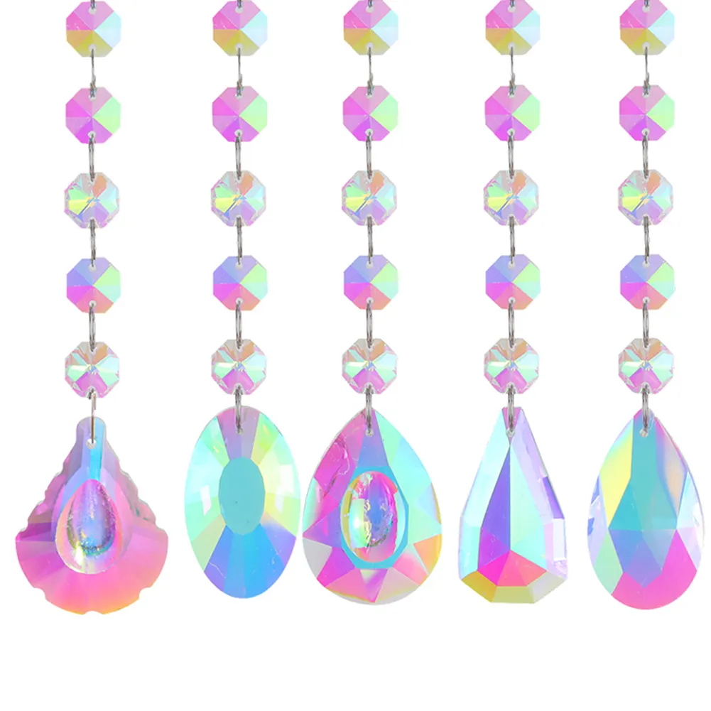 Crystal Wind Chimes Ornament AB Color Beads Hanging Pendant Decor (7pcs)