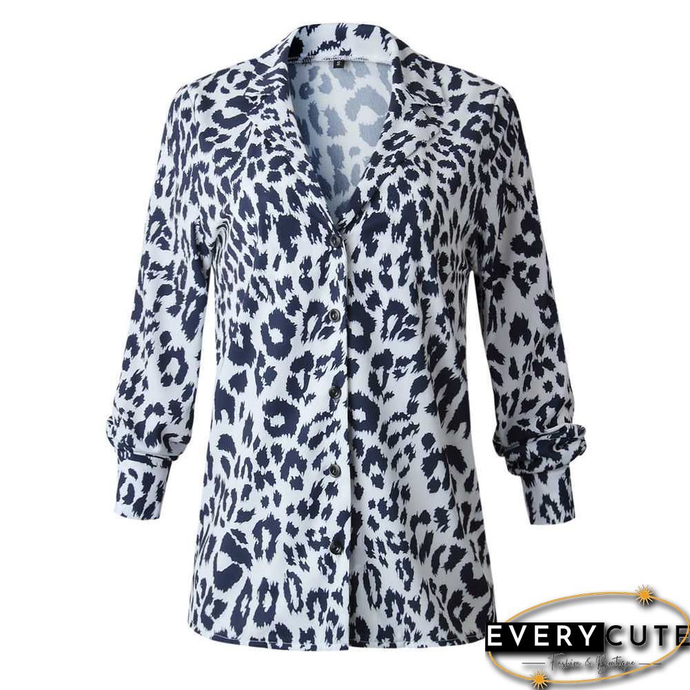 Oversized Retro Long Sleeve Leopard Print Button Up Shirt Womens