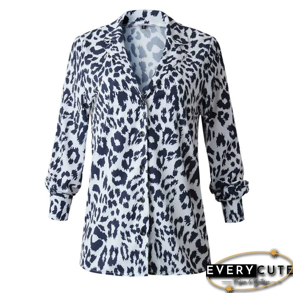 Oversized Retro Long Sleeve Leopard Print Button Up Shirt Womens