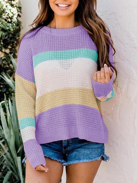 Color Block Round Neck Sweater - Shop Trendy Women's Clothing | LoverChic
