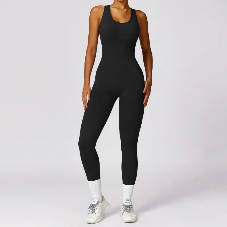 PASUXI New Arrival Girls Seamless Ribbed Jumpsuit Gym Running Athletic Dance Hollow Back One Piece Women Yoga Bodysuit huanwei