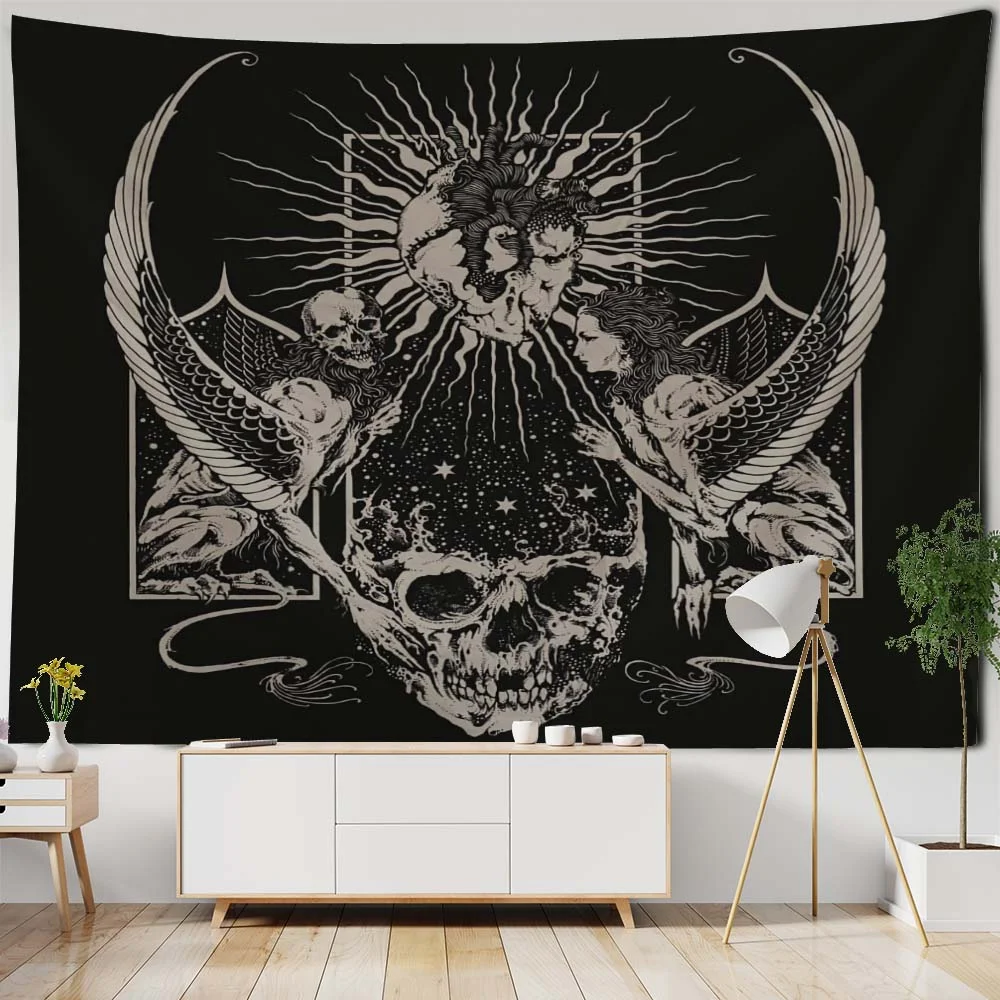 Nigikala Crow Tapestry Psychedelic Rune Character Art Wall Hanging Home Wall Decor Hippie Witchcraft Tarot Room Background Cloth