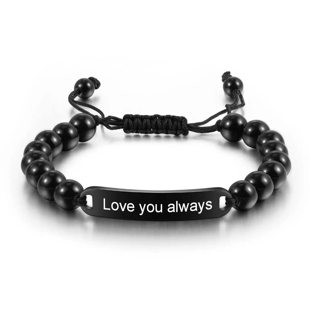 Herren schwarze Perlen Armband mit gravierten Bar benutzerdefinierte Armbänder personalisierte Geschenk Kettenmachen