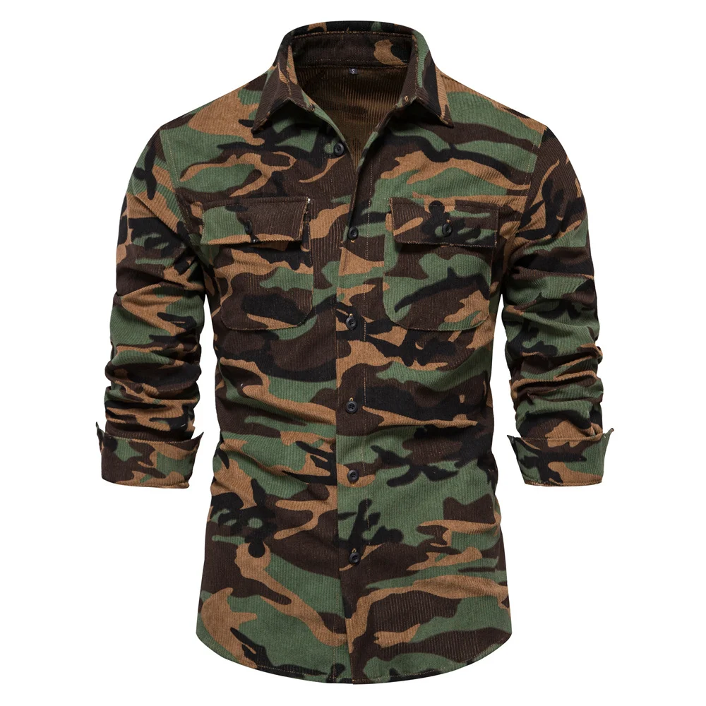 Men's Corduroy Shirt Slim Casual Solid Color Long Sleeve Shirt