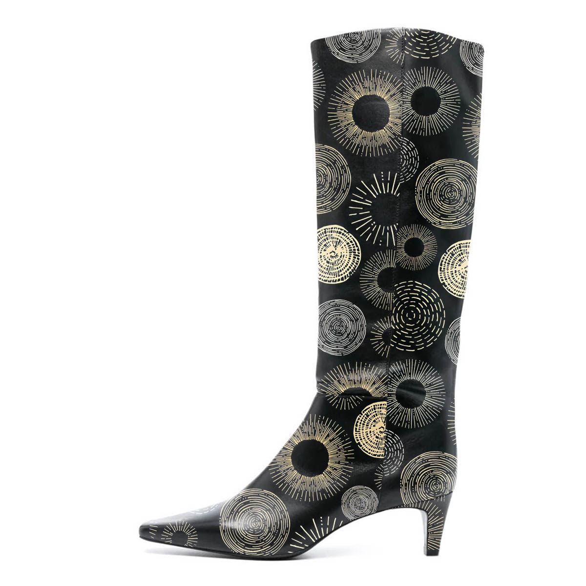 Multicolor Circle Printed Square Toe Tall Boots with Kitten Heel Nicepairs