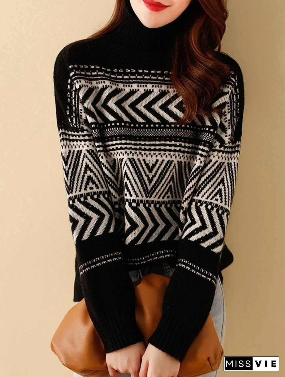 Vintage High Neck Loose Knit Sweater