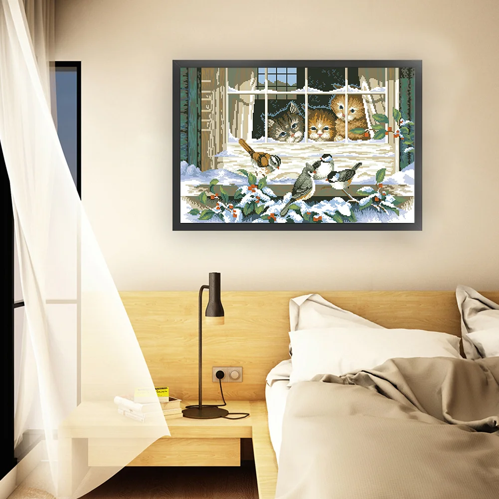 9CT Full Stamped Cross Stitch Bead Embroidery- Cat(Canvas|71*46CM)