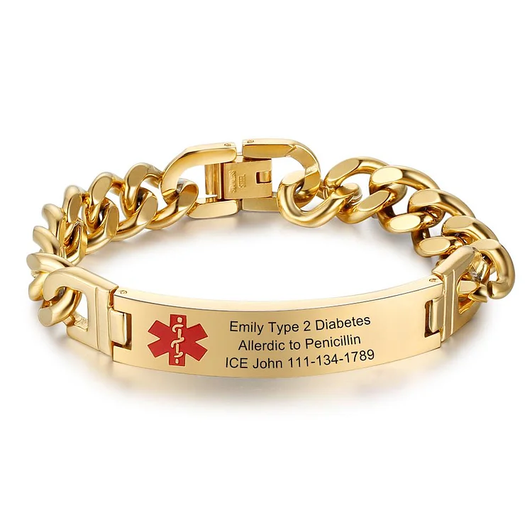 Engraved ID Bracelet Women Men Life Alert Chain Bracelet Personalized Emergency ID Wristband