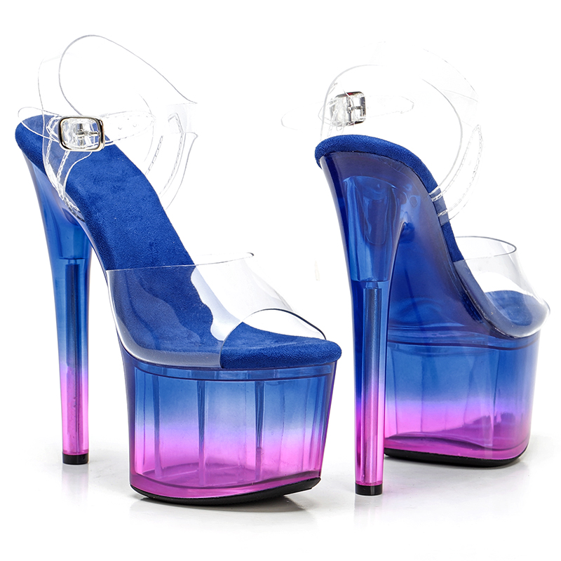 VCshoes 17CM/7Inch Color Transparent Stripper Sandals Women Platform Heels Sandals High Heel Buckle Womens Shoes 1L