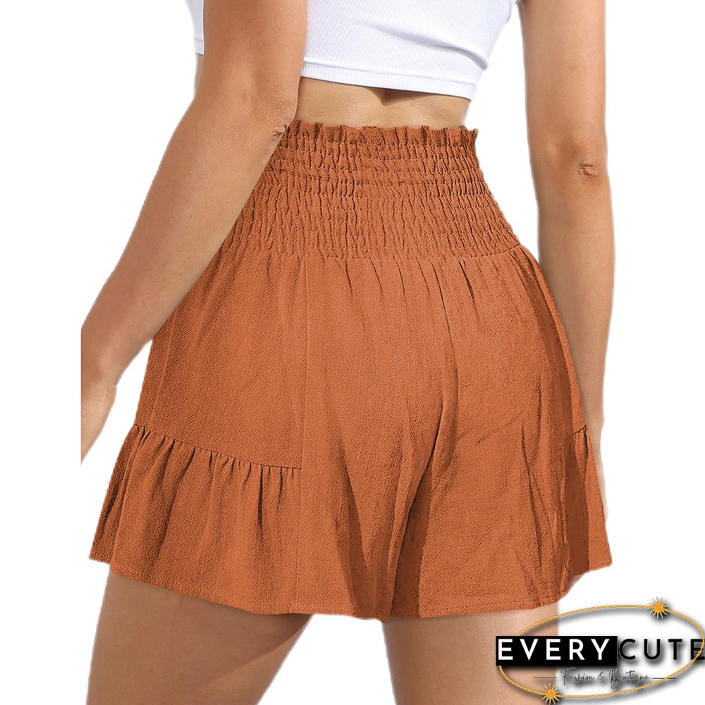 Orange Ruffle Hem Tie Waist Wide Leg Culotte