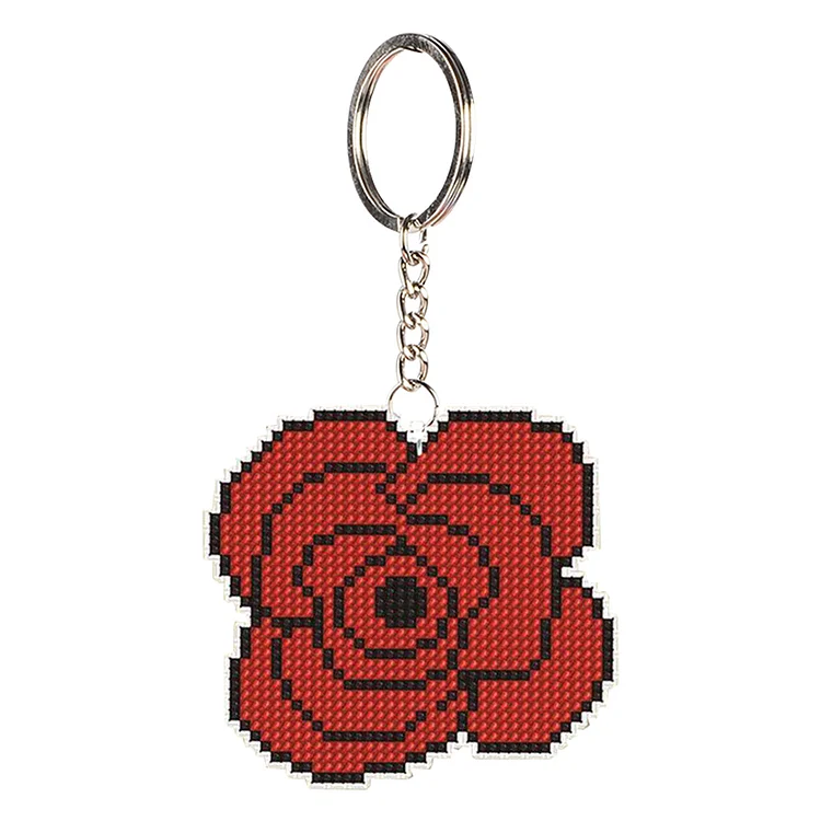 DIY Rose Flower Print Bead Cross Stitch Keychain Stamp Craft Needlework Kit