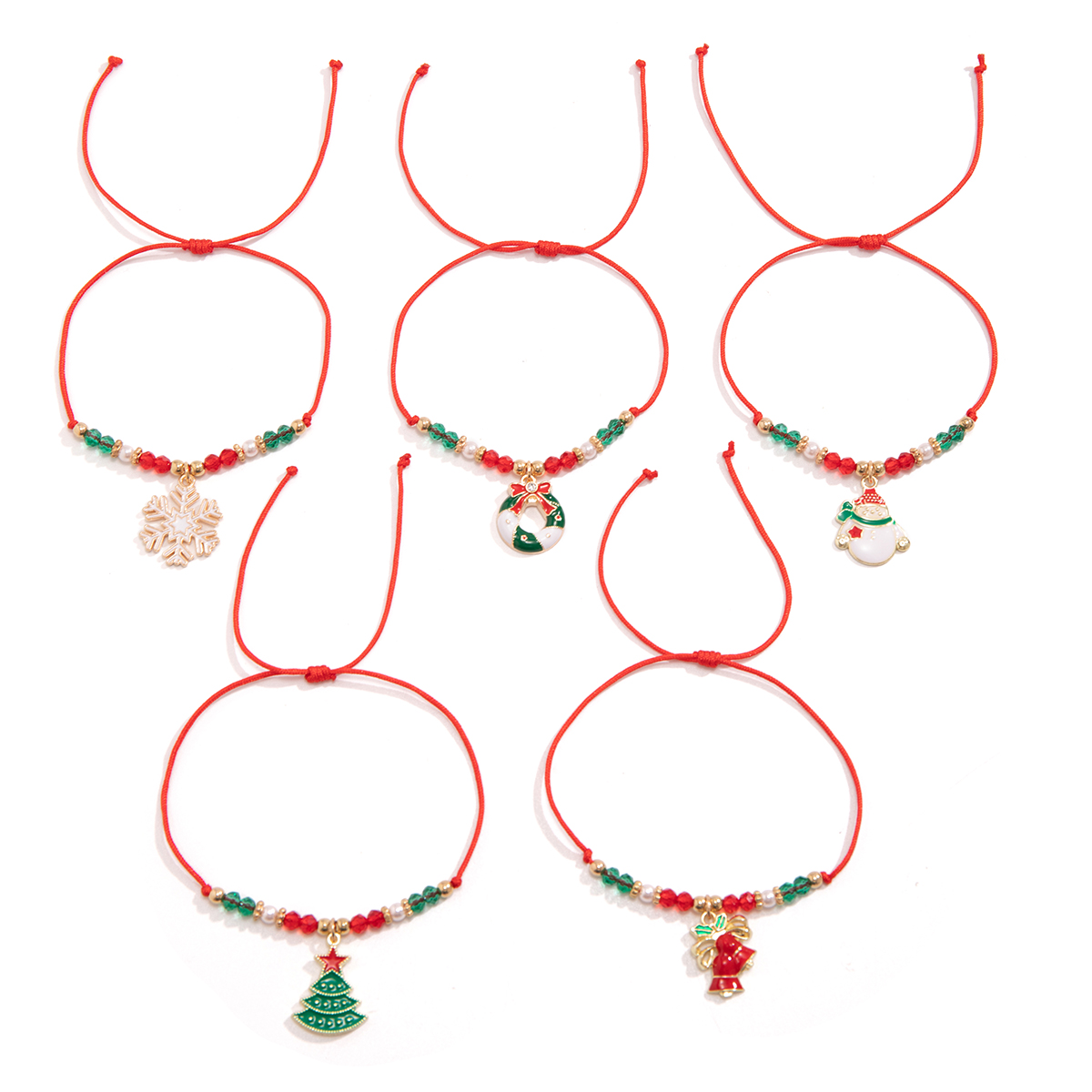 Tegooe 5-Piece Christmas Charm Bracelet Set - Adjustable Rope with Enamel Pendants
