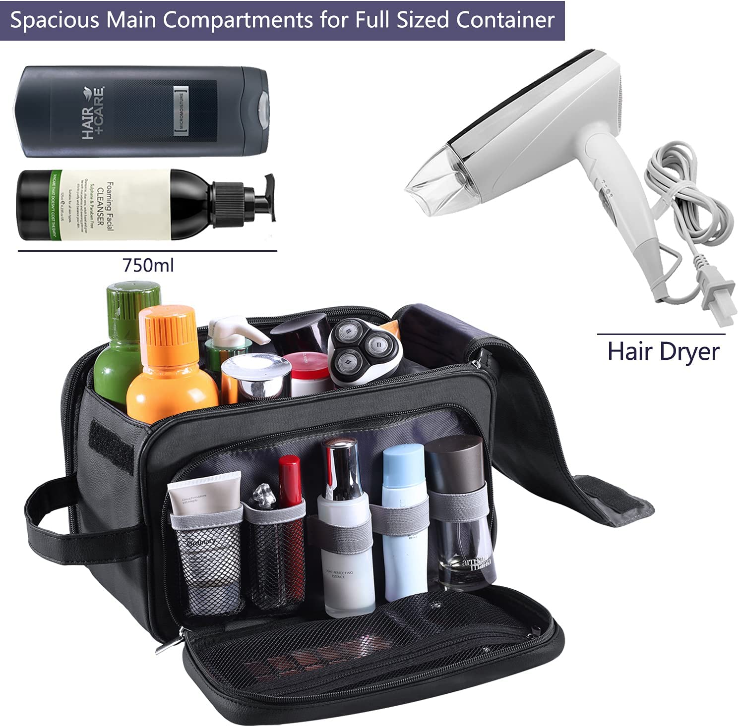 Large Toiletry Bag for Men, PU Leather Travel Toiletry Organizer