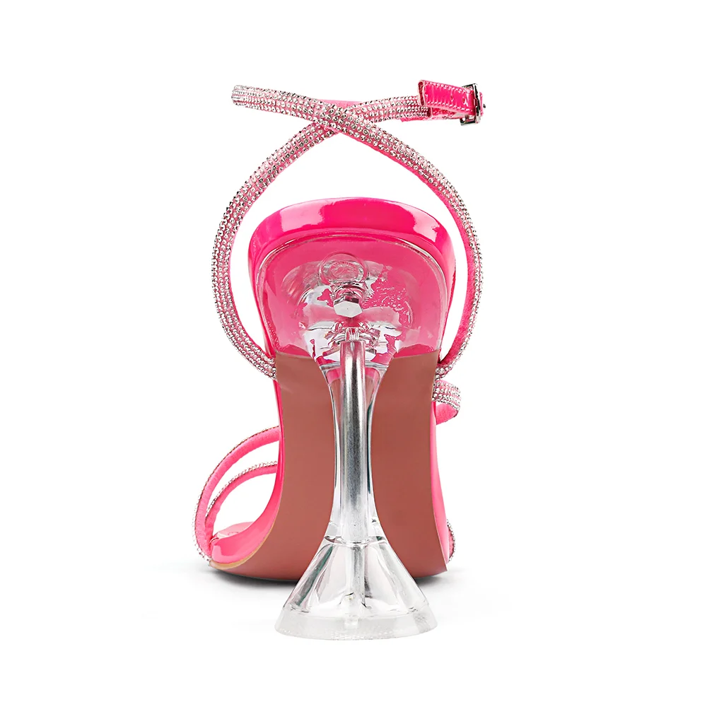 95mm/3.74 inch Women's Rhinestone High Heels Crystal Strappy Heels Square Toe Sandals for Dating Party