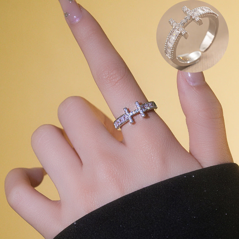 Full Diamond H Wedding Ring With Adjustable Opening Simple Hand Jewelry Japanese Style Ring Couple Ring