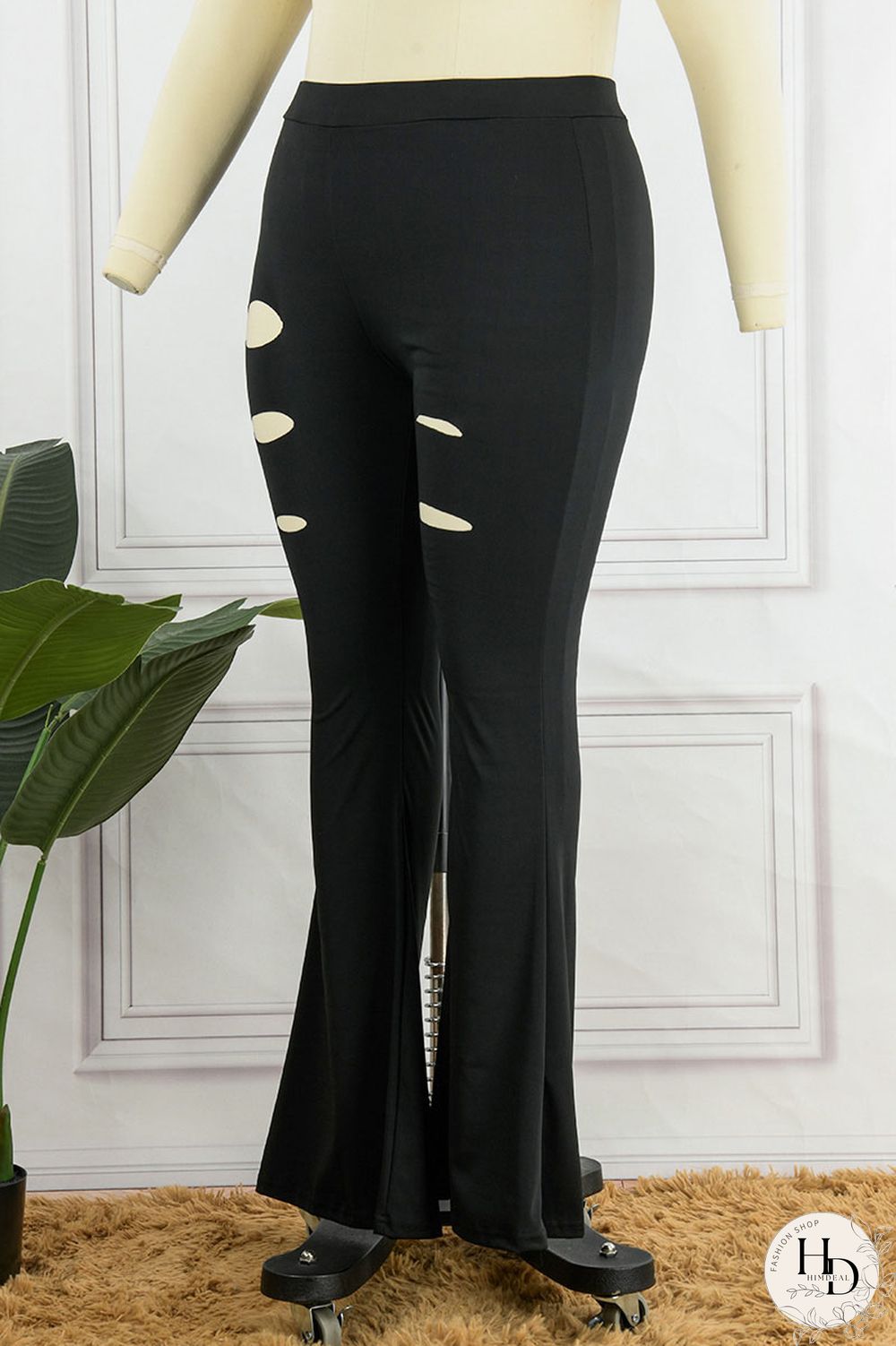 Black Casual Solid Hollowed Out Patchwork Turtleneck Plus Size