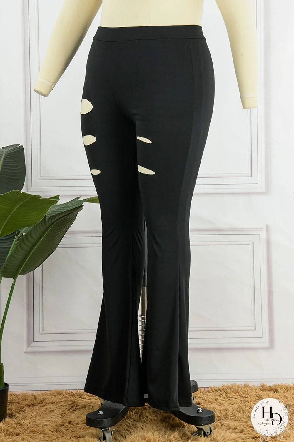 Black Casual Solid Hollowed Out Patchwork Turtleneck Plus Size