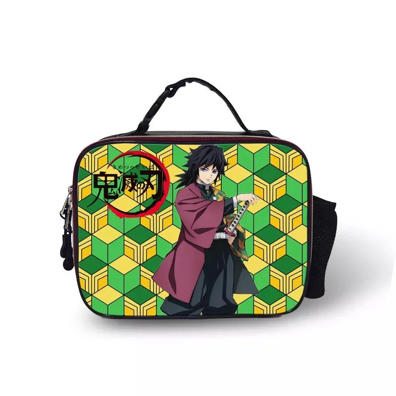 Buzzdaisy Demon Slayer Kimetsu no Yaiba #1 PU Leather Portable Lunch Box School Tote Storage Picnic Bag