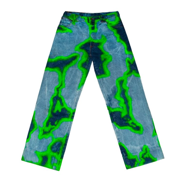 Green Paneled Print Jeans