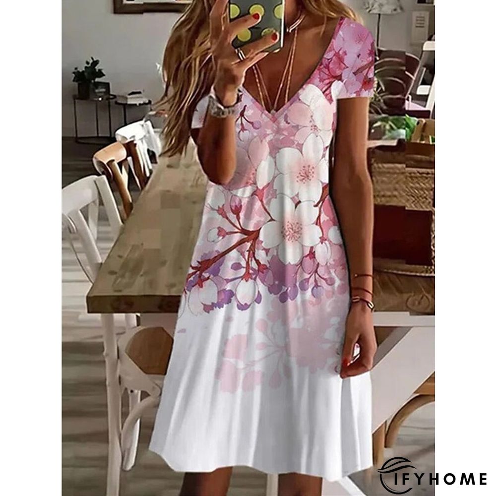 Women's Casual Dress Summer Dress Print Dress Floral Print V Neck Mini Dress Basic Fashion Outdoor Daily Short Sleeve Regular Fit White Pink Red Spring Summer S M L XL XXL | IFYHOME