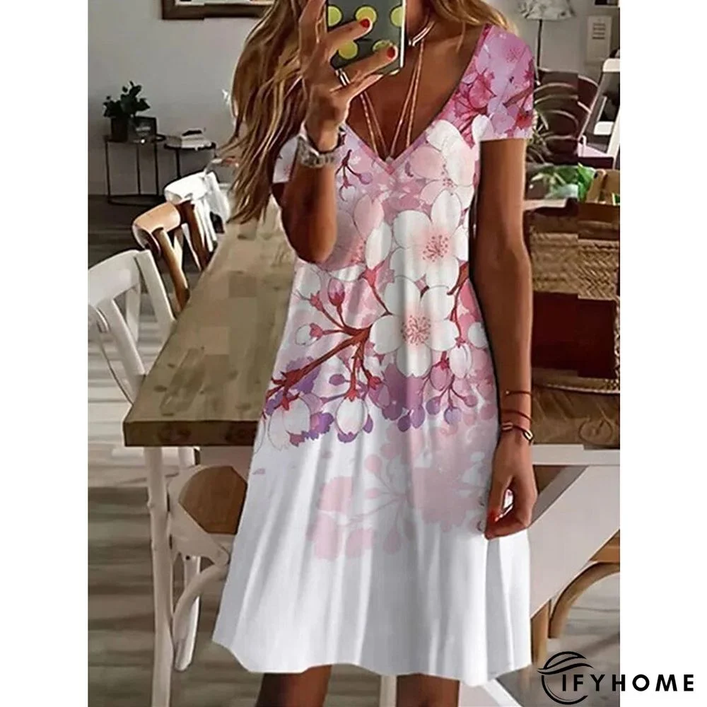 Women's Casual Dress Summer Dress Print Dress Floral Print V Neck Mini Dress Basic Fashion Outdoor Daily Short Sleeve Regular Fit White Pink Red Spring Summer S M L XL XXL | IFYHOME