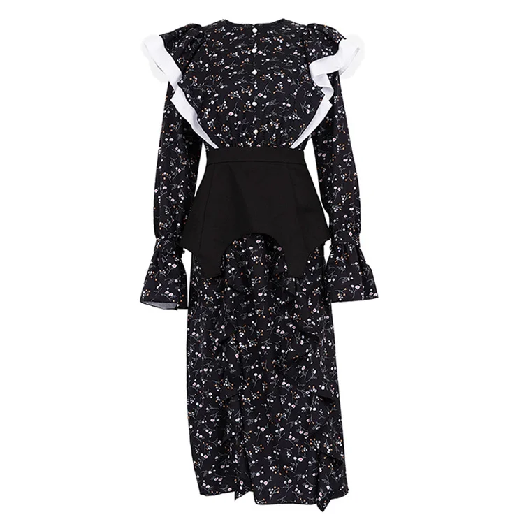 Ueong Ueong Women's New French Design Sense Long Sleeve Dress Can Be Disassembled Waist Seal Casual Broken