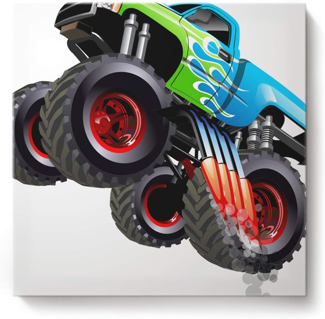 Canvas Print Wall Art for Living Room Monster Truck Wall Art Pictures for Home Decor Stretched and Framed Ready to Hang 16 x 16 inches