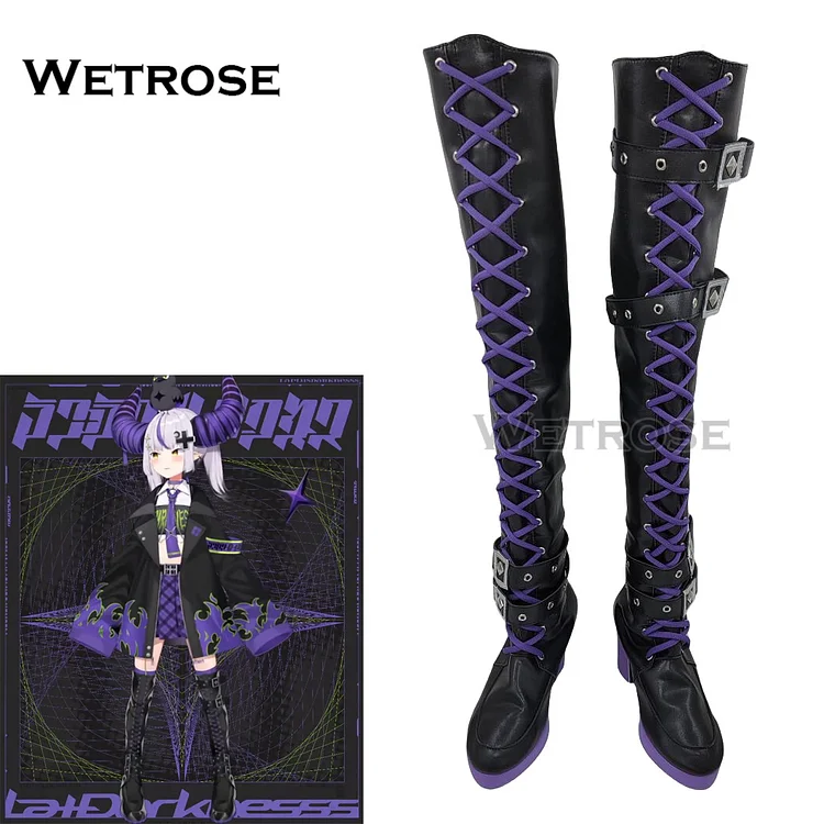 【Wetrose】In Stock Hololive JP Vtuber La+ Darkness Laplus New Outfit Cos Shoes Cosplay Gothic Boots 