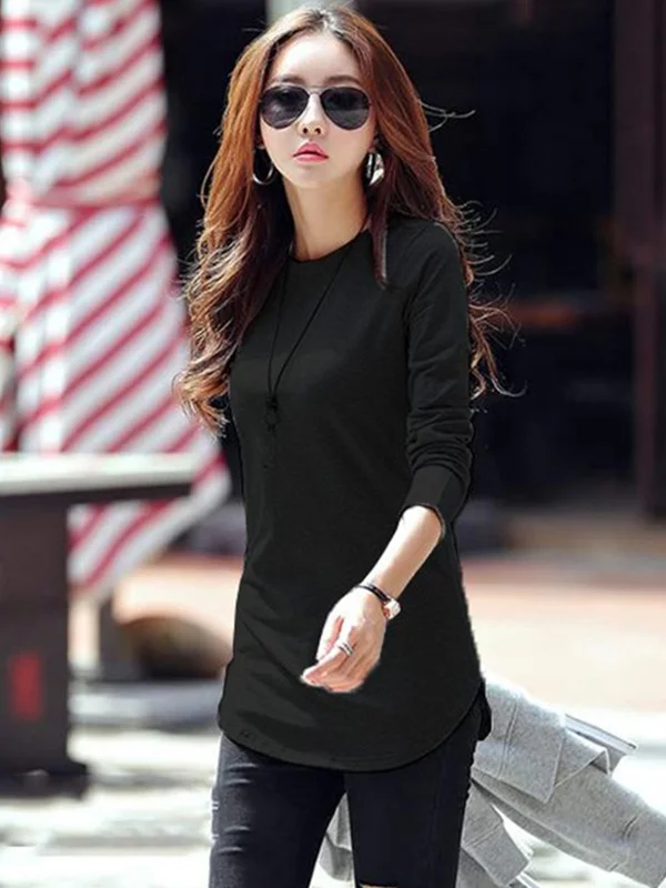 4 Colors Simple Round-Neck Long Sleeves T-Shirt Top