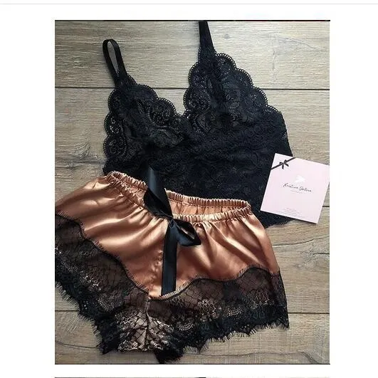 Churchf Summer Lady Simulation Silk Sling Princess Pajamas Sexy Extremely Tempting Two Sets Of Underwear Pyjamas Homewear