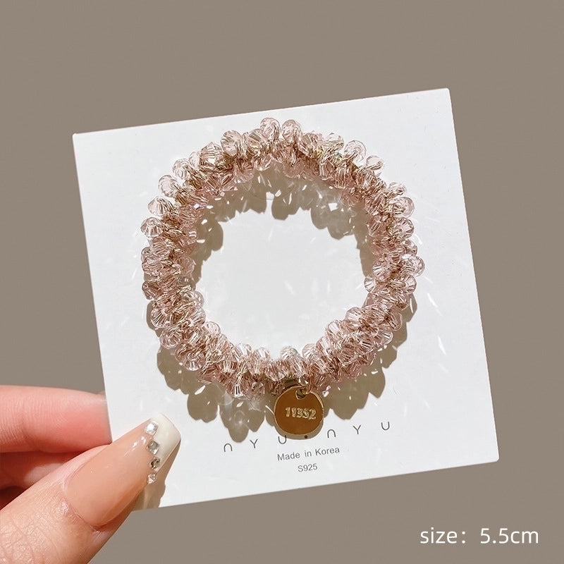 Women’s Sweet Geometric Artificial Pearl Beaded Inlay Rhinestones Hair Tie