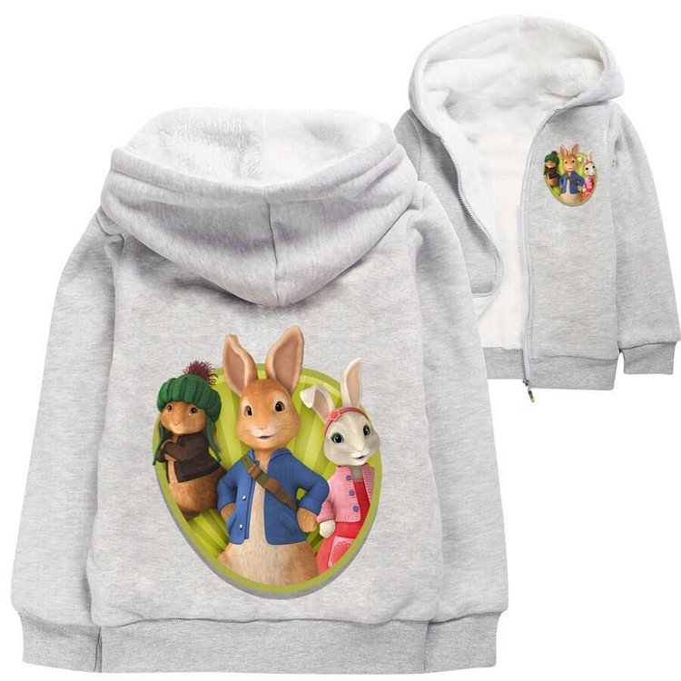 Mayoulove Peter Rabbit Print Girls Boys Zip Up Fleece Lined Cotton Hooded Jacket-Mayoulove