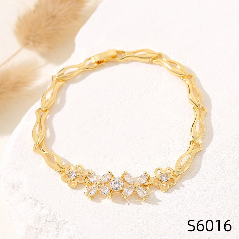 Minimalist Flower Copper Inlay Zircon Bracelets