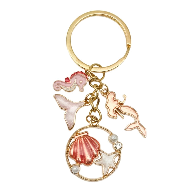 Cute Marine Style Starfish Mermaid Shell Alloy Enamel Bag Pendant Keychain