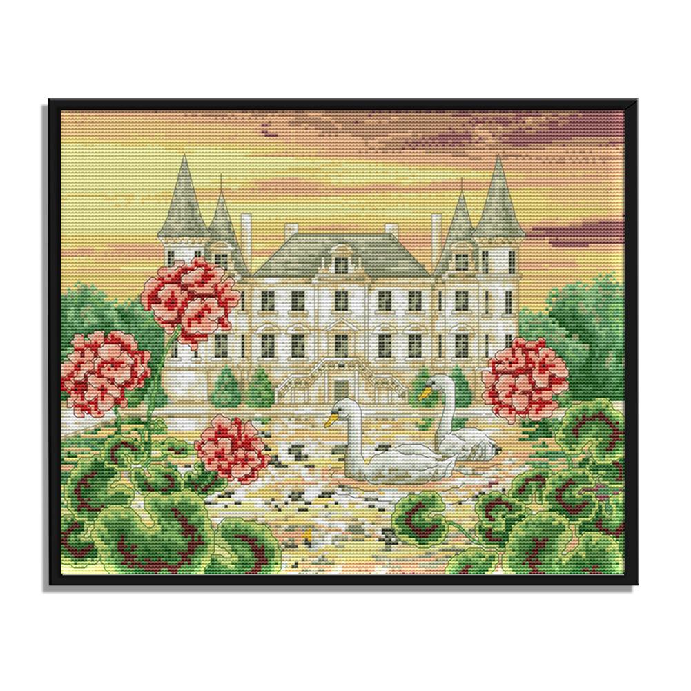 

Swan Castle - 14CT Stamped Cross Stitch - 38*33cm, 501 Original