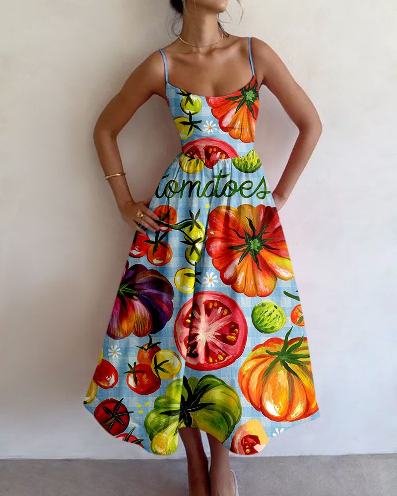 Rotimia Tomato print suspender dress