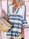 Loose And Casual Ethnic Printed Puff Sleeves Mini Dresses