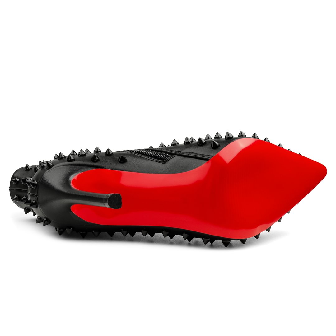 3.94" /4.72" Women's Ankle Boots Red Bottom Shoes Rivet  Closed Pointed Toe Stilettos Booties-MERUMOTE