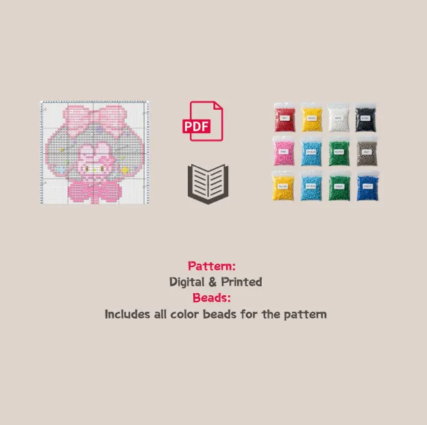 Pink Clear Hand Fan Pixel Pattern Fuse Bead Kit  | Cute DIY Fuse 1074 Beads Set