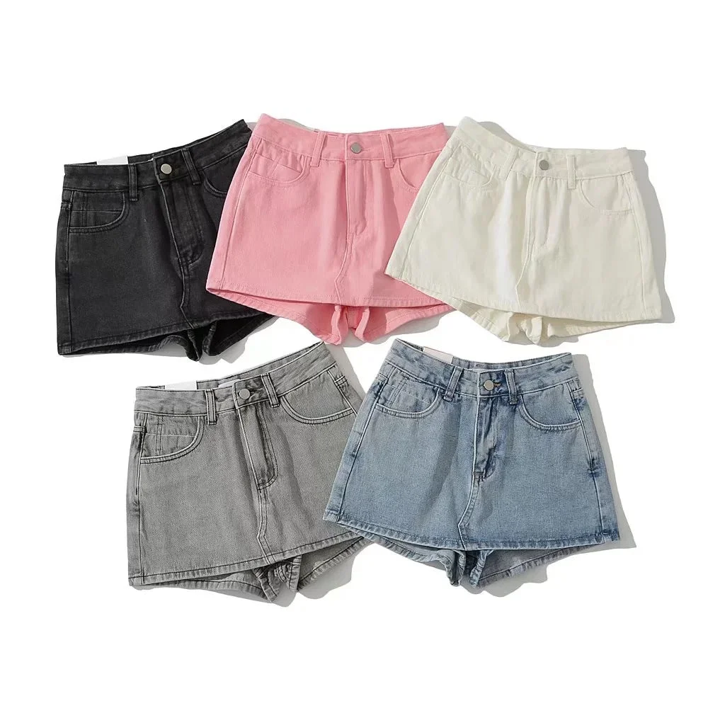 Uveng High Waist Slim-fit Splicing Ultra-short Denim Leggings Female Girl Skinny Pants