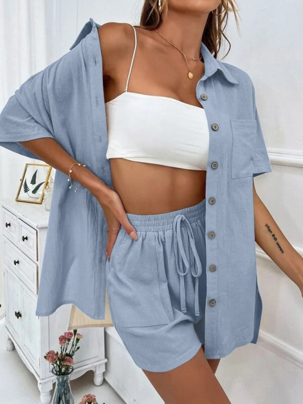 Mature Women Fashion Loose Solid Color Short Suit